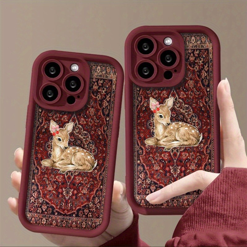 Vintage Red Floral Deer Patter - Phone Cases Red Deer 评论和价格