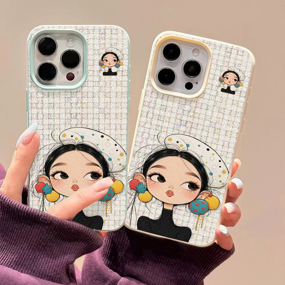 Cute Cartoon Girl Plaid Print  - Phone Cases Girls 评论和价格