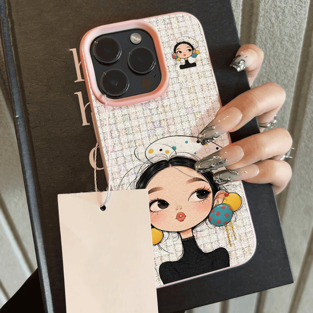 Cute Cartoon Girl Plaid Print  - Phone Cases Girls 评论和价格