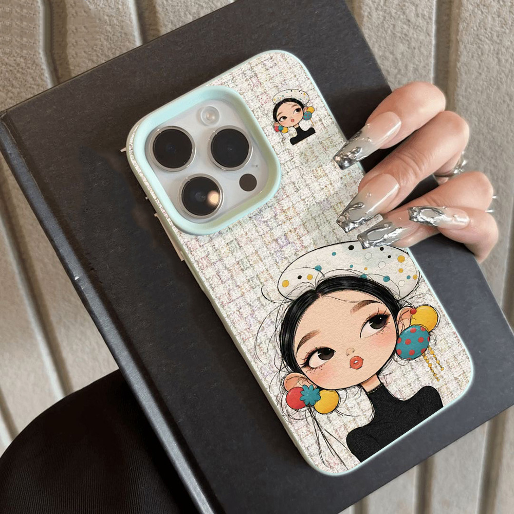 Cute Cartoon Girl Plaid Print  - Phone Cases Girls 评论和价格