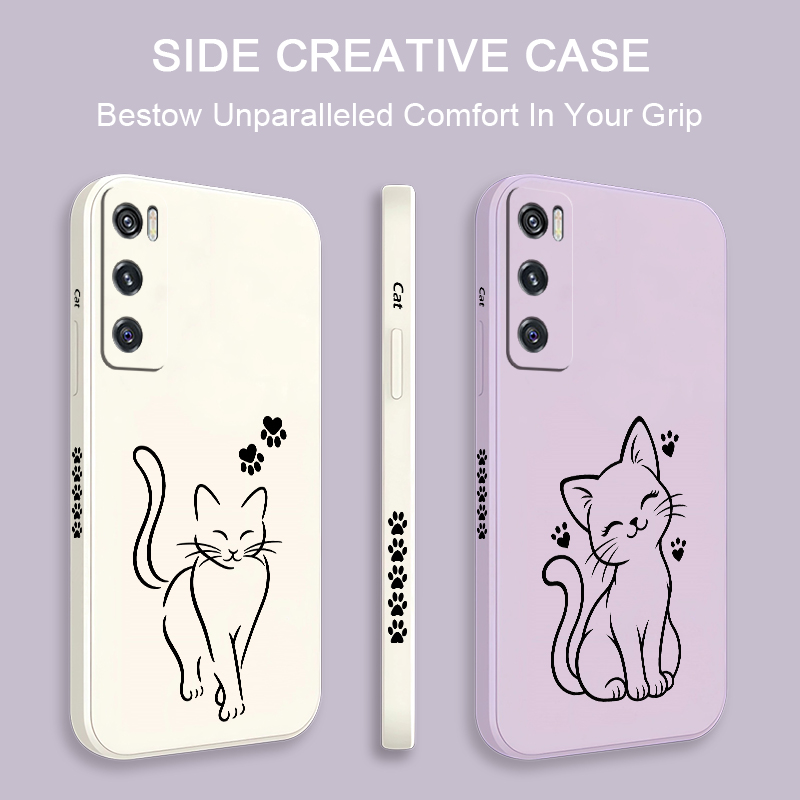 Cute Cat Line Black Phone Case - Vivo V40 评论和价格