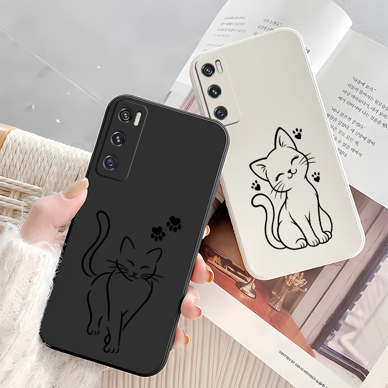 Cute Cat Line Black Phone Case - Vivo V40 评论和价格